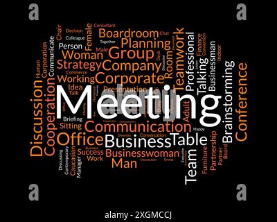 Modello wordcloud per riunioni. Background vettoriale del concetto aziendale. Illustrazione Vettoriale