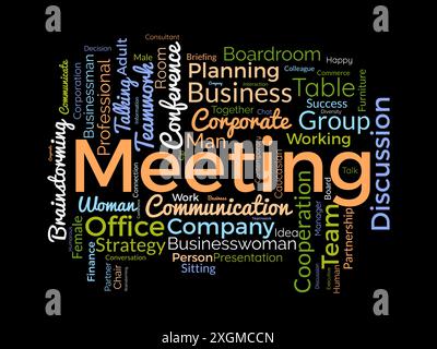 Modello wordcloud per riunioni. Background vettoriale del concetto aziendale. Illustrazione Vettoriale