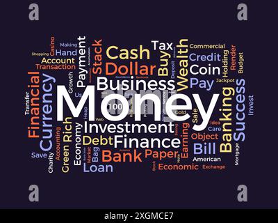 Money wordcloud template. Background vettoriale del concetto aziendale. Illustrazione Vettoriale