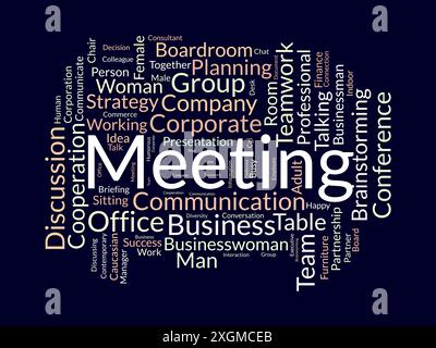 Modello wordcloud per riunioni. Background vettoriale del concetto aziendale. Illustrazione Vettoriale