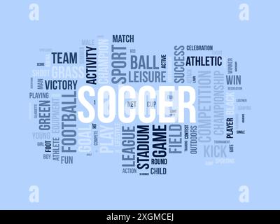 Modello wordcloud calcio. Sfondo vettoriale Sport Concept. Illustrazione Vettoriale