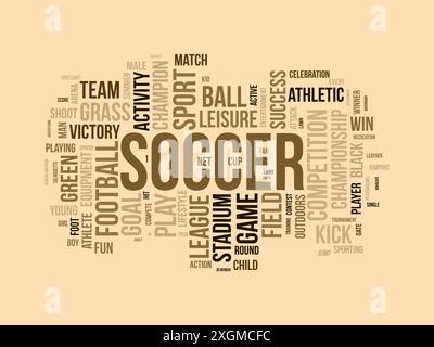 Modello wordcloud calcio. Sfondo vettoriale Sport Concept. Illustrazione Vettoriale