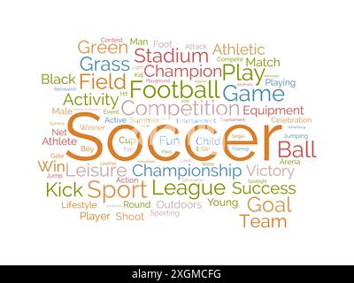 Modello wordcloud calcio. Sfondo vettoriale Sport Concept. Illustrazione Vettoriale