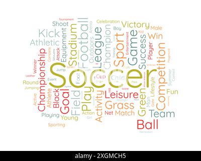 Modello wordcloud calcio. Sfondo vettoriale Sport Concept. Illustrazione Vettoriale