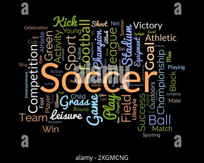 Modello wordcloud calcio. Sfondo vettoriale Sport Concept. Illustrazione Vettoriale