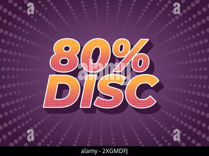 sconto del 80%. Design effetto testo con colori e stile 3D. Illustrazione Vettoriale