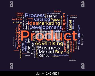 Modello wordcloud del prodotto. Background vettoriale del concetto aziendale. Illustrazione Vettoriale