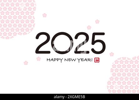 2025, Year of the Snake, Vector New Year's Card Template with Text Space Isolated on A White background. Traduzione di testo Kanji - il serpente. Illustrazione Vettoriale