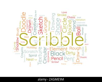 Modello nuvola di parole dello scribble. Sfondo vettoriale Art Concept. Illustrazione Vettoriale