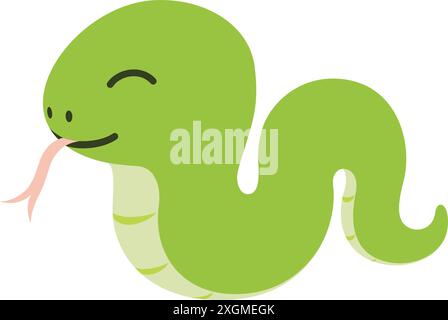 Year of the Snake Vector cute Mascot isolata su sfondo bianco. Illustrazione Vettoriale