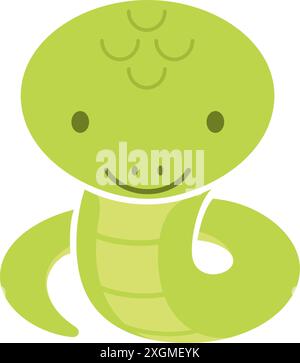 Year of the Snake Vector cute Mascot isolata su sfondo bianco. Illustrazione Vettoriale