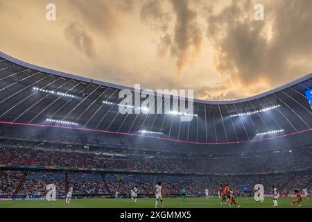 Monaco, Germania. 9 luglio 2024. I giocatori competono durante la semifinale di UEFA Euro 2024 tra Spagna e Francia a Monaco, Germania, il 9 luglio 2024. Crediti: Bai Xuefei/Xinhua/Alamy Live News Foto Stock