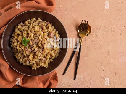 Pasta con carne stufata, pasta al marina, corna, fatti in casa, niente persone Foto Stock