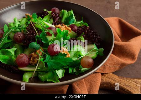 Insalata fresca, waldorf, gambi di sedano, con mele e noci, uva, erbe aromatiche, fatti in casa, nessuno Foto Stock