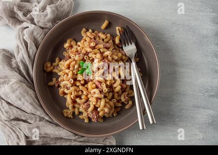 Pasta con carne stufata, pasta al marina, corna, fatti in casa, niente persone Foto Stock