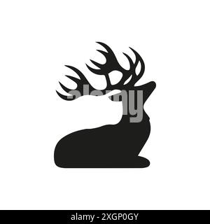 Silhouette di un cervo maestoso con grandi Antlers seduti graziosamente Illustrazione Vettoriale