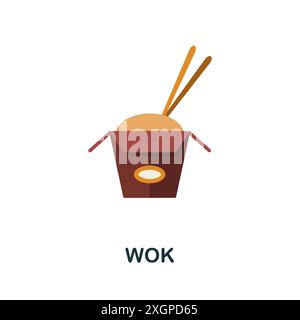 Icona piatta Wok. Segnale colorato dal ritiro del servizio. Illustrazione dell'icona di Creative Wok per il web design, le infografiche e altro ancora Illustrazione Vettoriale