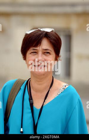 Parigi, Francia. 7 febbraio 2021. Il neoeletto deputato francese Elisa Martin arriva all'Assemblea nazionale francese a Parigi il 9 luglio 2024, dopo il secondo turno delle elezioni legislative francesi. Foto di Karim Ait Adjedjou/ABACAPRESS. COM credito: Abaca Press/Alamy Live News Foto Stock