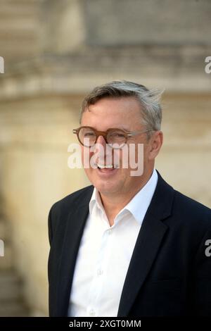 Parigi, Francia. 7 febbraio 2021. Il neoeletto deputato francese Didier Legac arriva all'Assemblea nazionale francese a Parigi il 9 luglio 2024, dopo il secondo turno delle elezioni legislative francesi. Foto di Karim Ait Adjedjou/ABACAPRESS. COM credito: Abaca Press/Alamy Live News Foto Stock