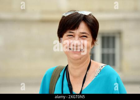 Parigi, Francia. 7 febbraio 2021. Il neoeletto deputato francese Elisa Martin arriva all'Assemblea nazionale francese a Parigi il 9 luglio 2024, dopo il secondo turno delle elezioni legislative francesi. Foto di Karim Ait Adjedjou/ABACAPRESS. COM credito: Abaca Press/Alamy Live News Foto Stock