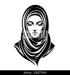 Elegante donna in Hijab con illustrazione a occhi chiusi Illustrazione Vettoriale