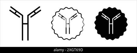 Contorno vettoriale del logo dell'icona dell'anticorpo in bianco e nero Illustrazione Vettoriale