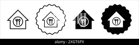 Il logo dell'icona mensa indica il contorno vettoriale in bianco e nero Illustrazione Vettoriale