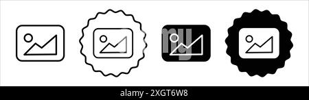 Icona immagine predefinita, logo, contorno vettoriale in bianco e nero Illustrazione Vettoriale