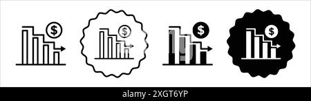 Logo dell'icona crisi economica, contorno vettoriale in bianco e nero Illustrazione Vettoriale