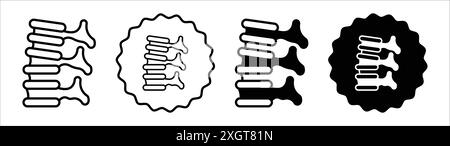 Il logo dell'icona della colonna vertebrale umana indica il contorno vettoriale in bianco e nero Illustrazione Vettoriale