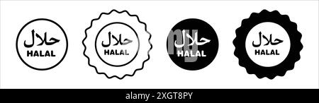 Logo Halal food Icon, contorno vettoriale in bianco e nero Illustrazione Vettoriale