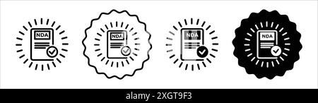 Logo icona NDA contorno vettoriale in bianco e nero Illustrazione Vettoriale