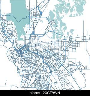 Mappa di El Paso in Texas in blu. Contiene vettore stratificato con strade, acqua, parchi, ecc. Illustrazione Vettoriale