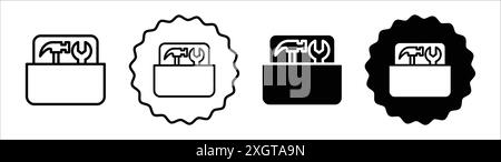 Icona casella strumenti logo segno vettoriale contorno in bianco e nero Illustrazione Vettoriale