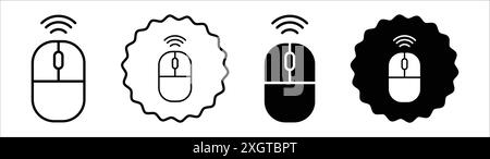 Il logo dell'icona del mouse wireless indica il contorno vettoriale in bianco e nero Illustrazione Vettoriale