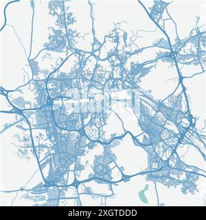 Mappa della Mecca in Arabia Saudita in blu. Contiene vettore stratificato con strade, acqua, parchi, ecc. Illustrazione Vettoriale