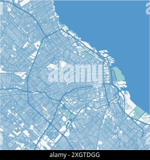 Mappa di Buenos Aires in Argentina in blu. Contiene vettore stratificato con strade, acqua, parchi, ecc. Illustrazione Vettoriale