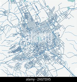 Mappa di Riyad in Arabia Saudita in blu. Contiene vettore stratificato con strade, acqua, parchi, ecc. Illustrazione Vettoriale