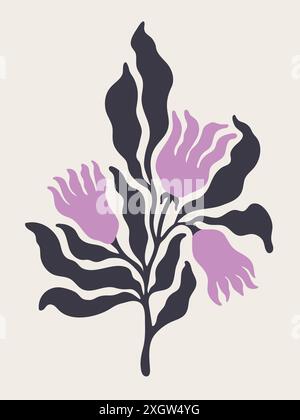 Poster floreale astratto minimalista. Illustrazione d'arte moderna in stile Matisse o scandinavo Illustrazione Vettoriale
