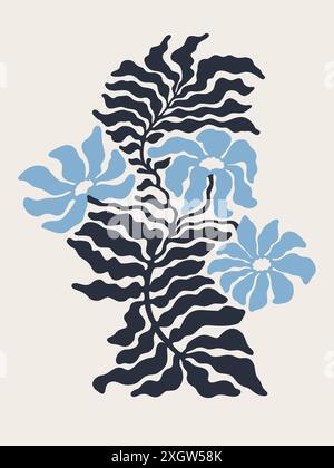Poster floreale astratto minimalista. Illustrazione d'arte moderna in stile Matisse o scandinavo Illustrazione Vettoriale