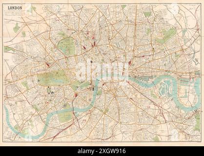 Mappa di Londra pubblicata da W.H. Smith & Son's che mostra il centro di Londra intorno al 1885. Foto Stock