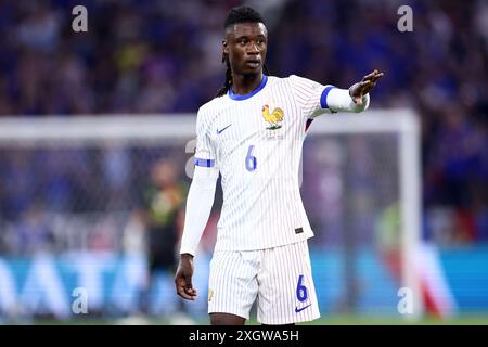 Monaco, Germania. 9 luglio 2024. Eduardo Camavinga, di Francia, gesta durante la semifinale di UEFA Euro 2024 tra Spagna e Francia alla Munich Football Arena il 9 luglio 2024 a Monaco, Germania. Crediti: Marco Canoniero/Alamy Live News Foto Stock