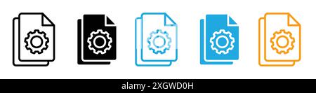 Icona delle impostazioni del documento, logo, contorno vettoriale in bianco e nero Illustrazione Vettoriale