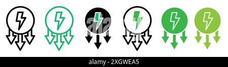 Icona a basso consumo di energia elettrica, logo, contorno vettoriale in bianco e nero Illustrazione Vettoriale