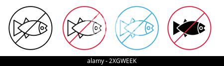 Il logo dell'icona del pesce non indica il contorno vettoriale in bianco e nero Illustrazione Vettoriale