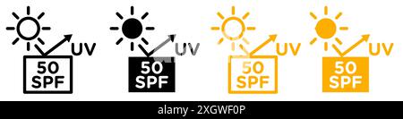 UV SPF 50 Protect Icon logo Sign Vector contorno in bianco e nero Illustrazione Vettoriale