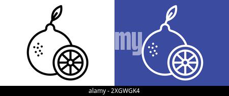 Logo icona agrumi contorno vettoriale in bianco e nero Illustrazione Vettoriale