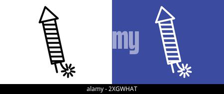 Simbolo dei fuochi d'artificio simbolo del razzo contorno vettoriale in bianco e nero Illustrazione Vettoriale