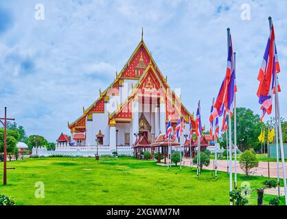 Panoramico tempio Wihan Phra Mongkhon Bophit, Ayutthaya, Thailandia Foto Stock