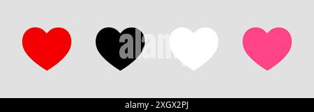 Icone dei simboli delle forme del cuore su sfondo grigio. Illustrazione Vettoriale